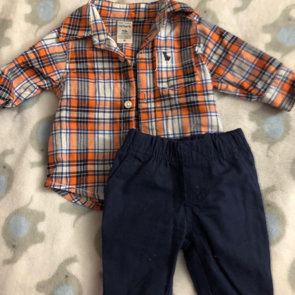 Orange and blue plaid set
